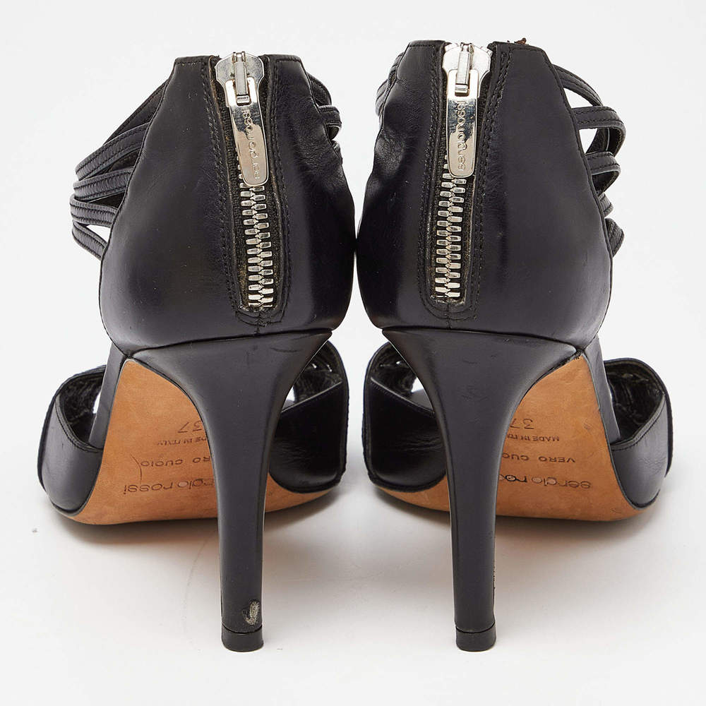 Sergio Rossi Black Leather Strappy Sandals - Picture 6 of 9
